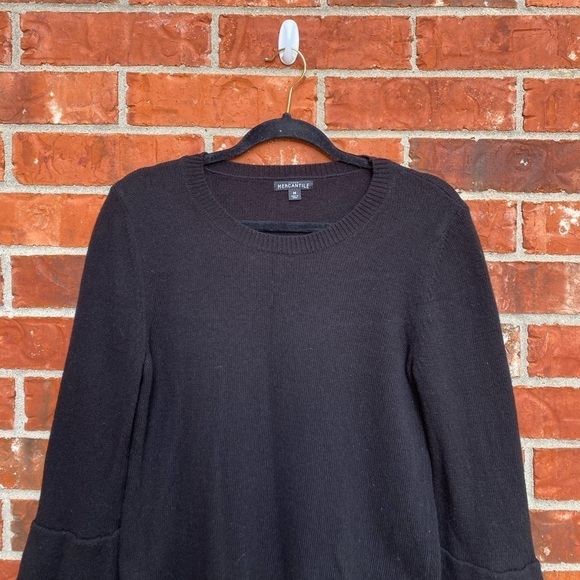 J. Crew Mercantile Womens Medium Black Wool Blend Bell Ruffle Sleeve Sweater - Picture 2 of 9